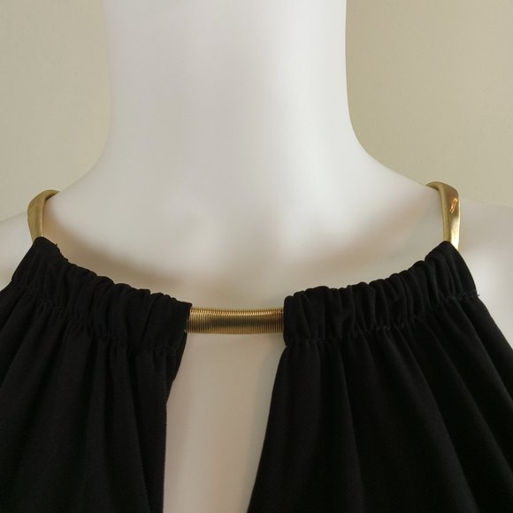 Emma & Michele Women's Halter Maxi Dress Size 14 Black Gold Chain Faux Wrap - Picture 4 of 11